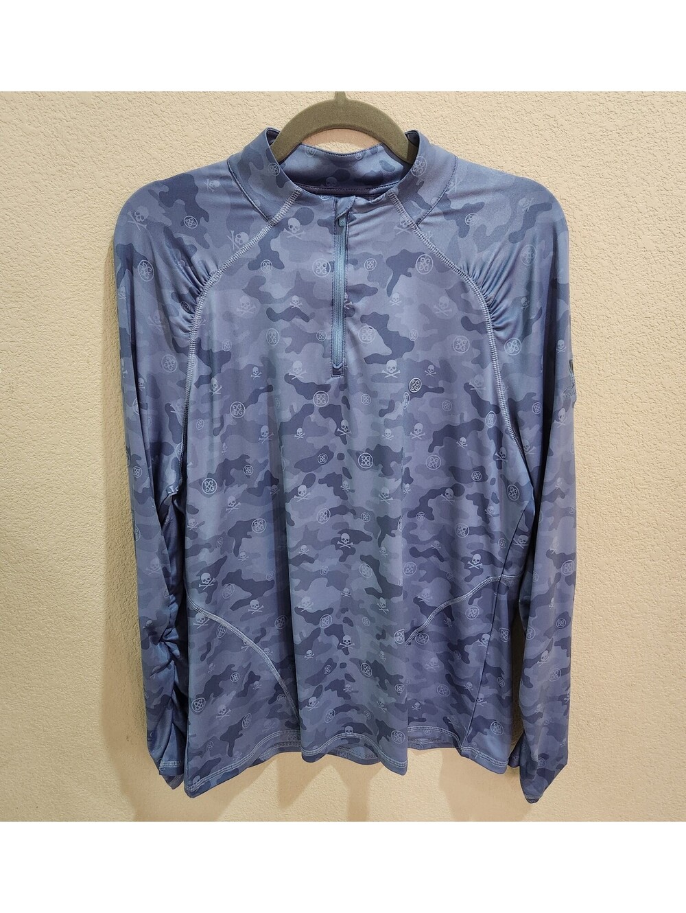 G/Fore Womens Size XL Blue Camo Skull Long Sleeve Quarter Zip Golf Top Stretch